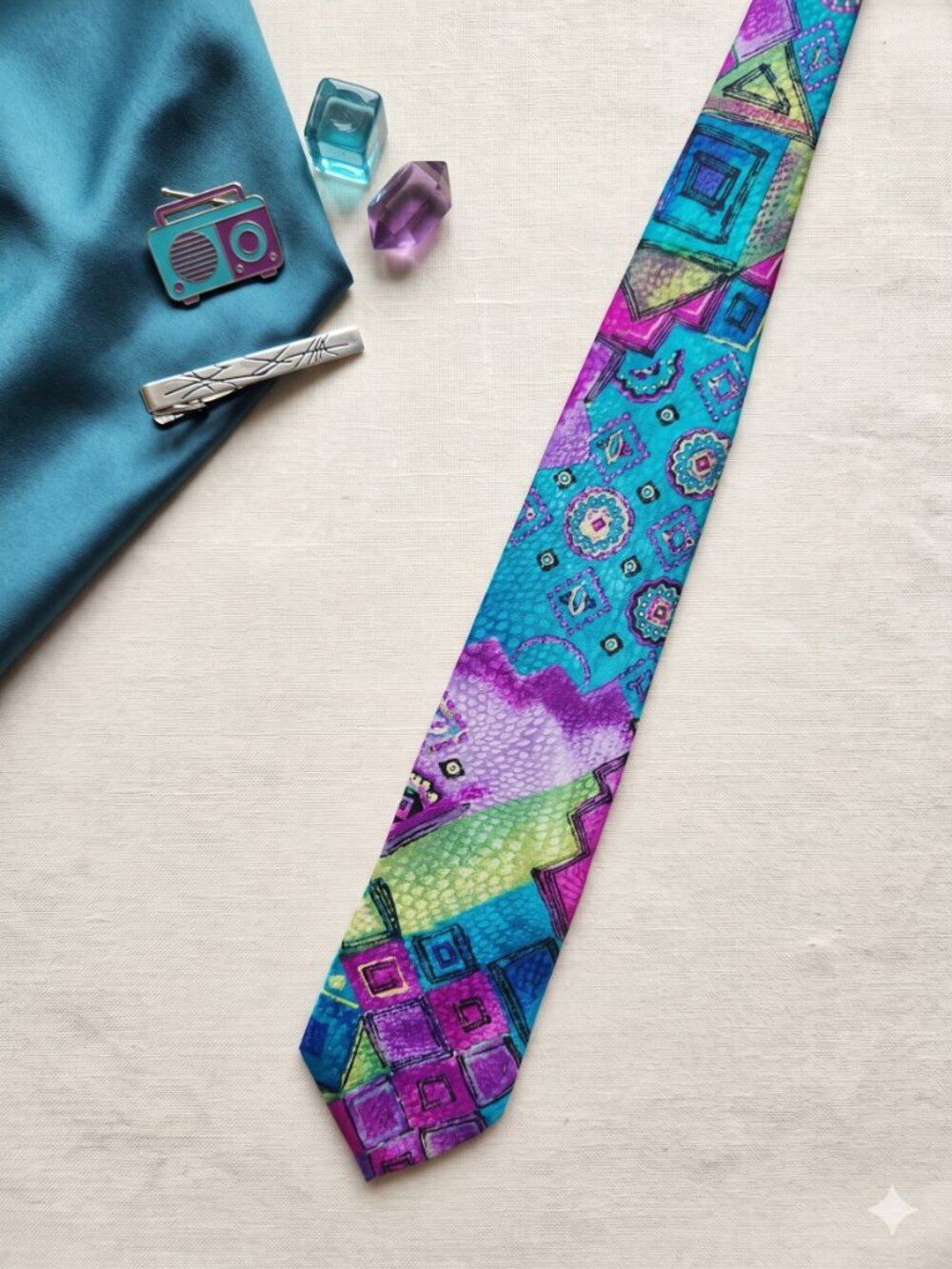 Vibrant Teal & Purple Geometric Men's Tie